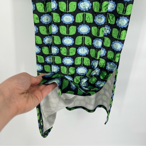 Anna Sui Green Floral Velvet Feather Cuff Abstract Pop Art Festival Maxi Dress S - Picture 4 of 8